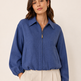 Blauwe Dames Bomber Jacket met Kraag & Rits