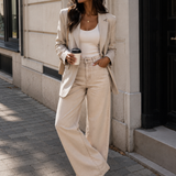 Beige High Waist, Wide Leg Jeans - Extra Lang