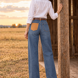 Blauwe Wide Leg Jeans met Suède Details