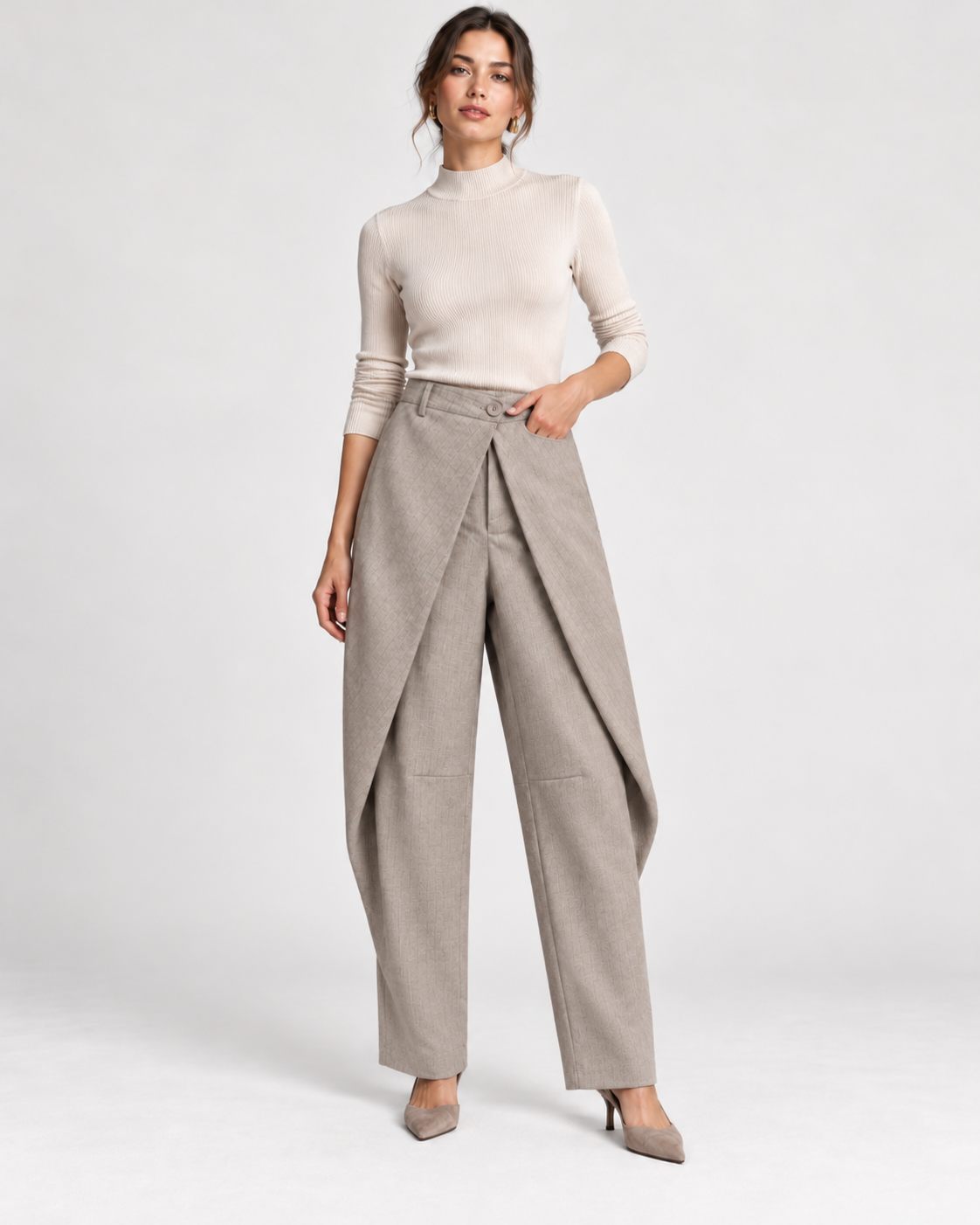 Taupe ballonbroek met overslag – foto 3