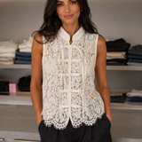 Off-White Kanten Top - Mouwloos en met Striksluiting