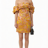 Oranje/gele korte feest jurk