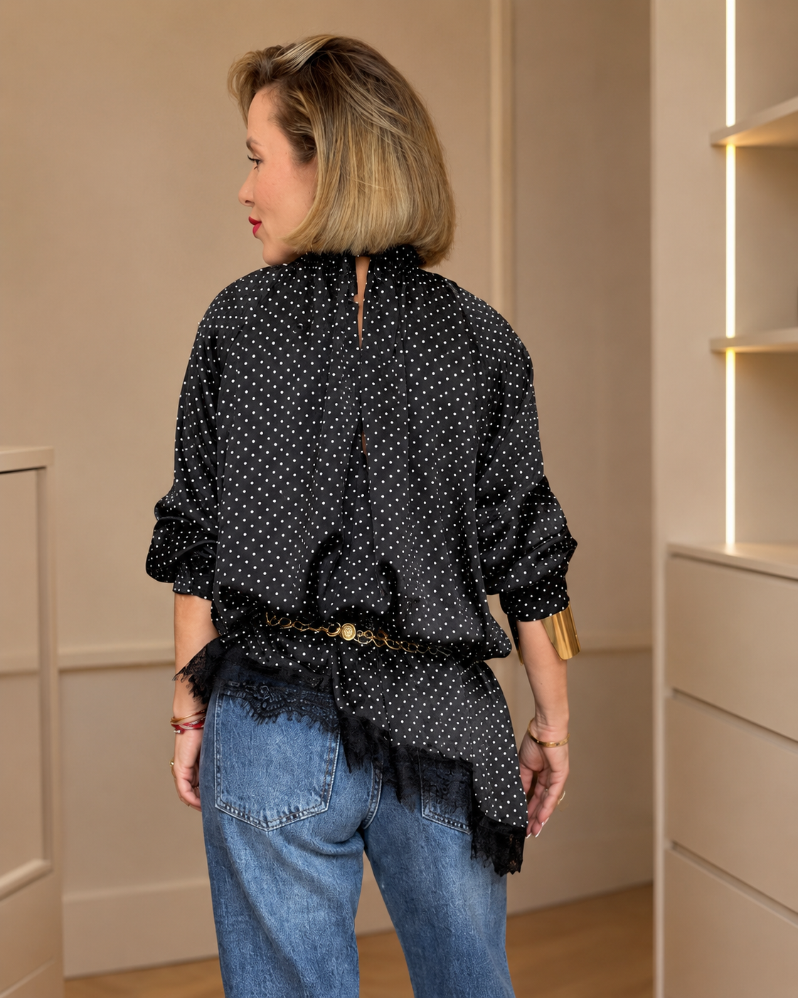 Polkadot Blouse met Strik & Kant