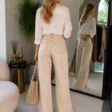 Beige High Waist, Wide Leg Jeans - Extra Lang