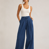 High waist wide leg denim broek