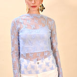 Transparante kante blauwe top