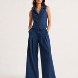 High waist wide leg denim broek