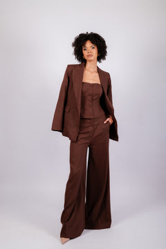 Women’s 3-Piece Linen Set – Blazer, Corset Top & Wide Leg Pants