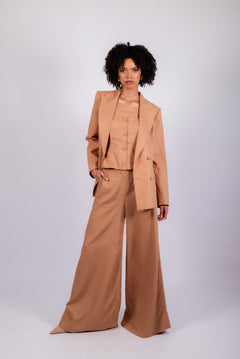 Women’s 3-Piece Linen Set – Blazer, Corset Top & Wide Leg Pants