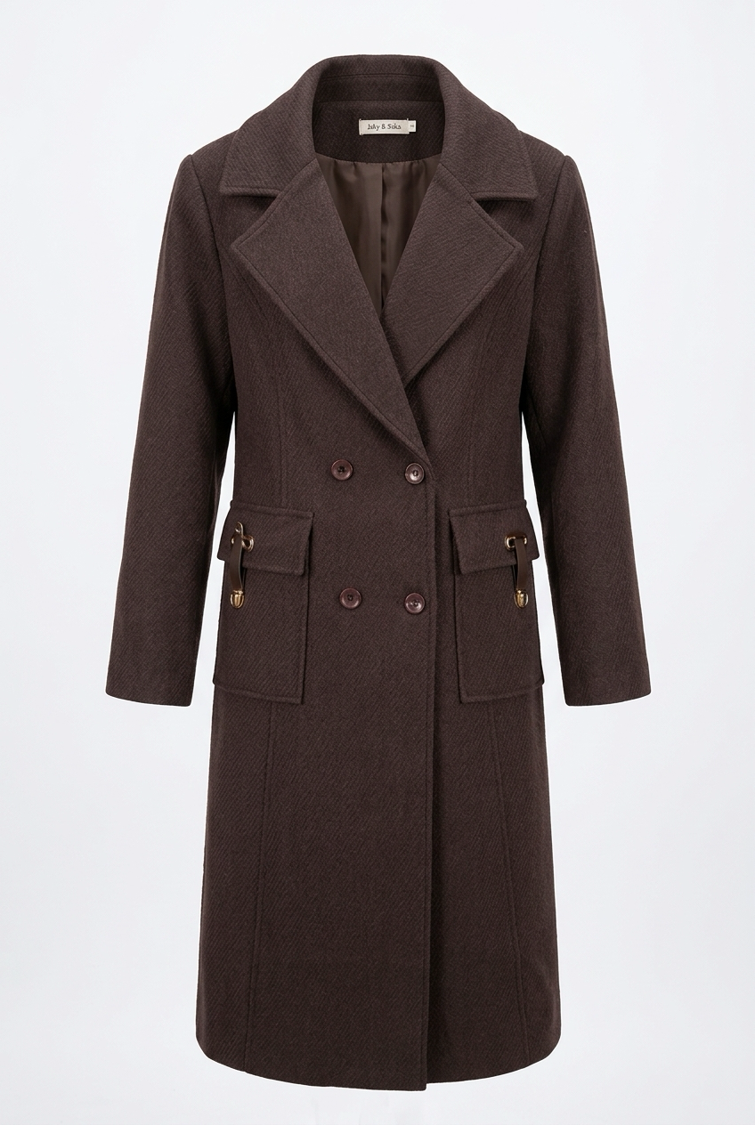 Lange Donkerbruine Trenchcoat met Ceintuur