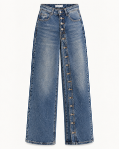 Wijde jeans met knopen over de hele pijp – dames