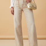 Beige High Waist, Wide Leg Jeans - Extra Lang