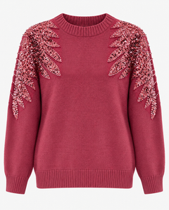 Bordeaux trui met pailletten en kraaltjes – dames