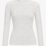 Witte kanten top met col en lange mouwen