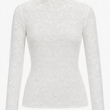 Witte kanten top met col en lange mouwen