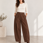 Bruine barrel broek met hoge taille en plooien