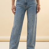 Wide Leg Denim met Eyelet Details