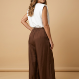 Satijn Pantalon Choco Tint - Lang Wide Leg