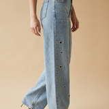 Wide Leg Denim met Eyelet Details