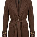 Bruine Suèdelook Blazer met Leopard Details