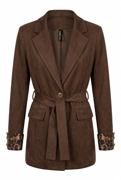 Bruine Suèdelook Blazer met Leopard Details