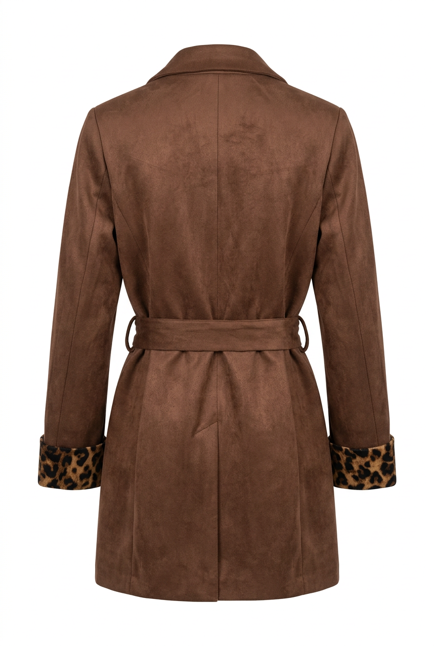 Bruine Suèdelook Blazer met Leopard Details