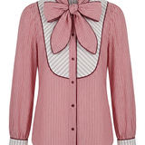 Gestreepte Blouse met Strik Bordeaux/wit