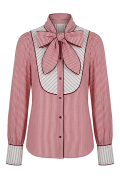 Gestreepte Blouse met Strik Bordeaux/wit