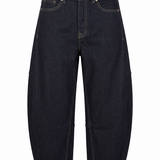 Donkerblauwe Barrel Fit Jeans met Contraststiksels