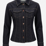 Donkerblauw Getailleerd Denim Jasje met Contraststiksels
