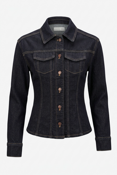 Donkerblauw Getailleerd Denim Jasje met Contraststiksels