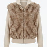 Beige Gebreid Vest met Bontlook en Ritszakken