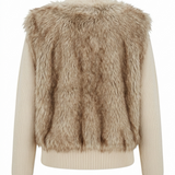 Beige Gebreid Vest met Bontlook en Ritszakken