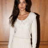Trui met kanten kraag en afneembare broche-offwhite