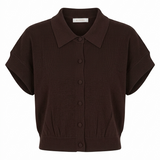 Gebreide Blouse met korte Mouw- Chocolatebruin