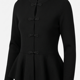 Zwarte Peplum Blouse Dames met Lange mouw & knoopsluiting