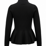 Zwarte Peplum Blouse Dames met Lange mouw & knoopsluiting