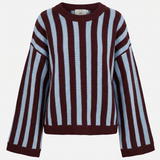 Gestreepte oversized trui bordeaux en lichtblauw – dames