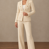 Crème pantalonpak met blazer en wijde pantalon – dames