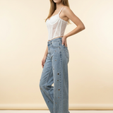 Wide Leg Denim met Eyelet Details