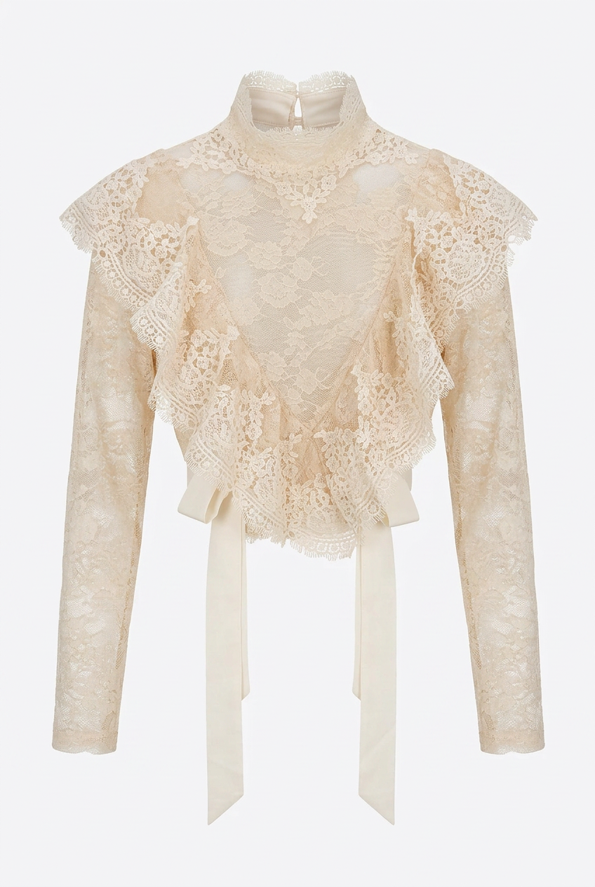 Beige Blouse met Ruches