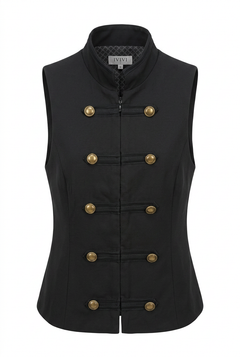 Zwarte Getailleerde Gilet top met gouden knopen